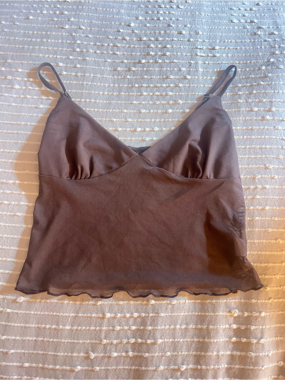 SHEIN Brown Sheer V-Neck Cami with Adjustable Straps